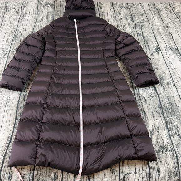 Uniqlo Ultra Light Down Long Puffer Coat Hooded Brown Size S Lightweight - Picture 10 of 11